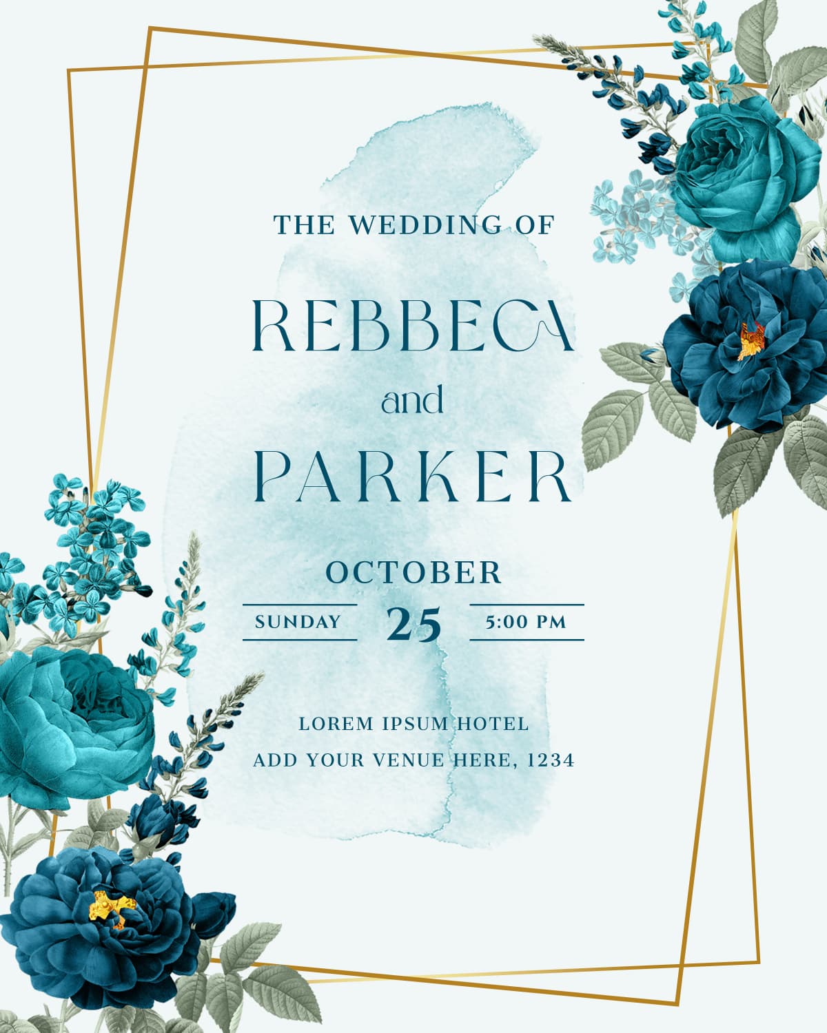 Classic Wedding template preview - Elegant watercolor floral design with geometric gold accents