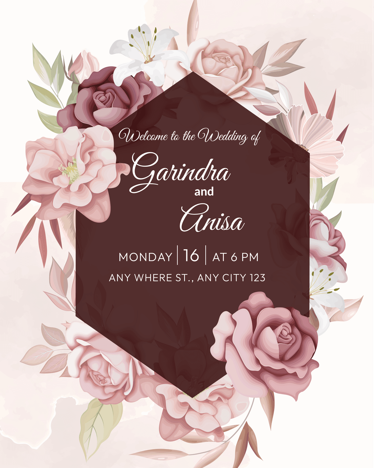 Modern Wedding template preview - Contemporary design with clean lines and rose accents