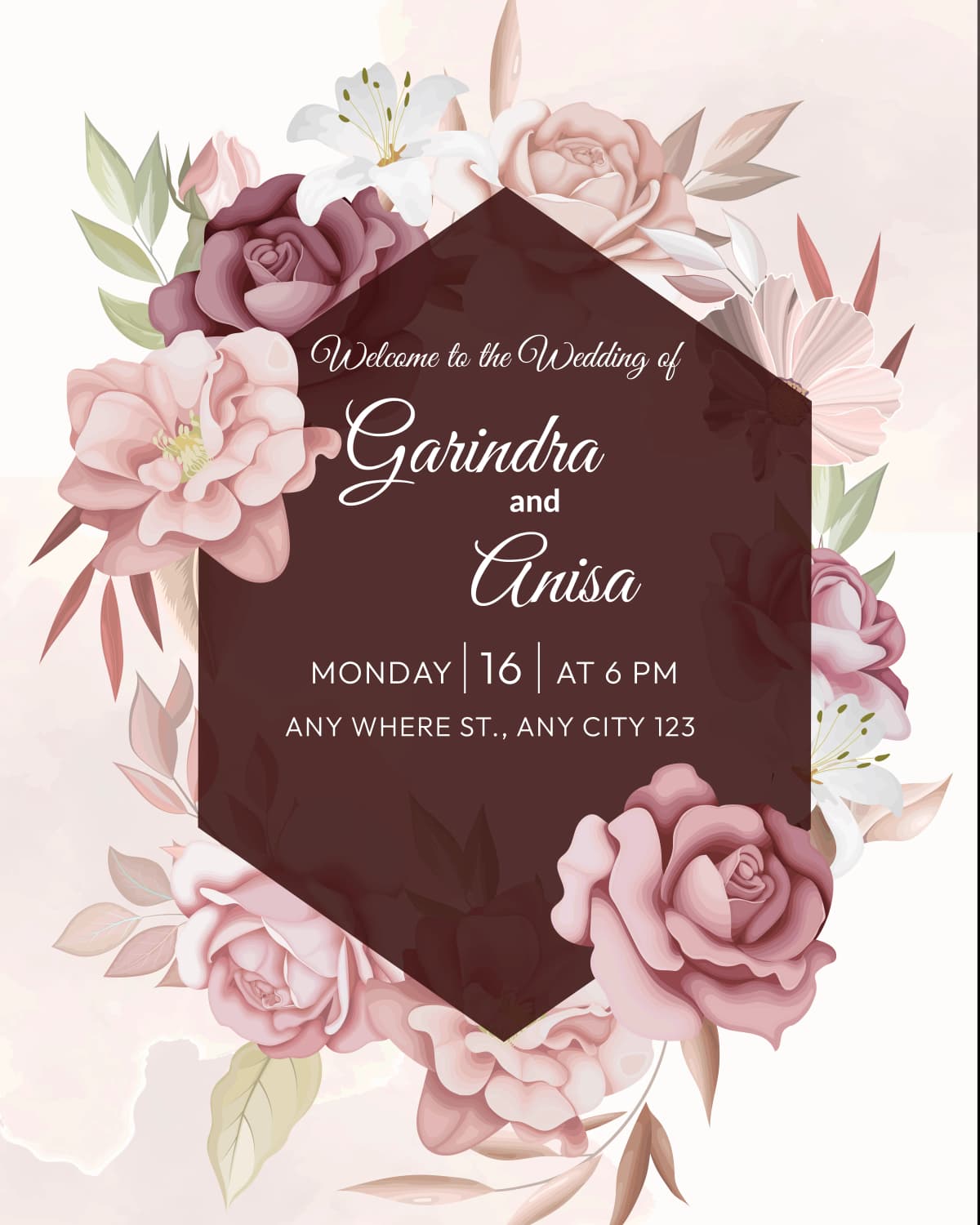 Modern Wedding template preview - Contemporary design with clean lines and rose accents